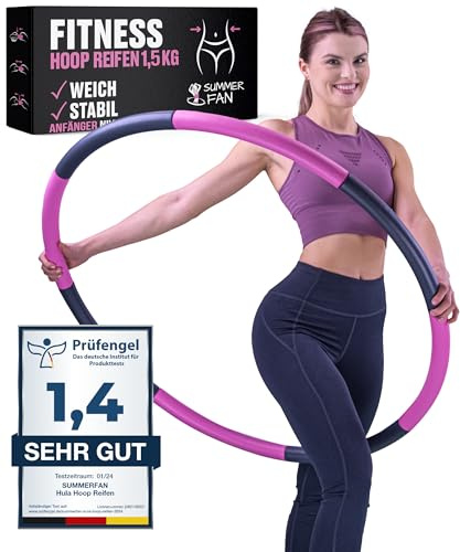 SummerFan Hula Hoop Reifen Erwachsene [1,2 kg / 1,5 kg] - Größenverstellbar & Stabil - Fitness Reifen zum Abnehmen (Ohne Wellen) - Weicher NBR Schaumstoff für Anfänger & Fortgeschrittene
