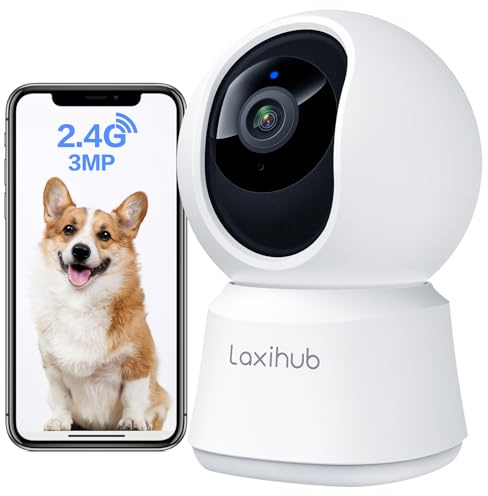 LAXIHUB Hundekamera mit App 2K/3MP HD Kamera Überwachung Innen 2,4 GHz, Hundekamera Nachtsicht Innenkamera WLAN 2-Wege-Audio Haustierkamera Bewegungs- & Geräuscherkennung, kompatibel mit Alexa