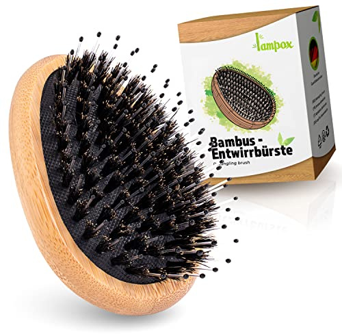lampox Bambus Haarbürste mit Wildschweinborsten, eiförmig | Kopfmassage Haarpflege, Entwirrbürste für lange Haare & Locken, für Damen, Herren & Kinder, Massagebürste für die Kopfhaut