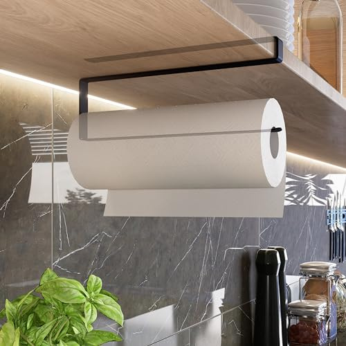 Edelreiter Küchenrollenhalter ohne Bohren Küchenpapierhalter Modern Schwarz | Ideal als ZEWA Rollenhalter. Unter das Brett stecken und Küchenrolle sicher griffbereit halten, für mehr Platz beim Kochen