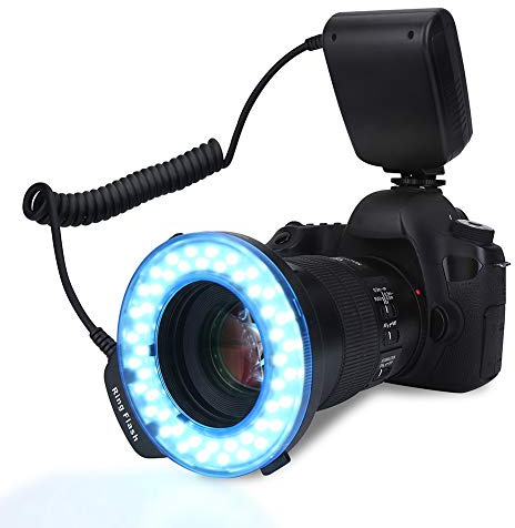 Makro Ringblitz, Tragbarer LED Ringblitz, LCD Ring DSLR Licht, tragbarer LED Ringblitz mit 7 Helligkeitsmodi, DSLR Flash Lichtfilter Adapter für Fotografie Liebhaber