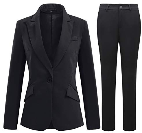 YYNUDA Hosenanzug Damen Business Anzug Set Outfit Slim Fit | Blazer mit Revers Ein Knopf Verschluss A Linien Silhouette zwei Seitentaschen Hose mit Knopf Reißverschluss für Büro Alltag