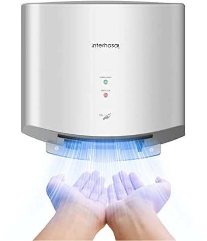 interhasa! Händetrockner automatischer Infrarotsensor handtrockner leise Gewerbe und Haushalt 1250W（Silber）