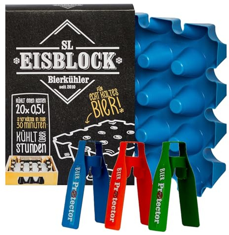 SL Eisblock Set Sparpaket 0,5l Bierkühler + 3 x Bier Protector Der Insektenschutz für Bierflaschen Geschenk TIPP Neu