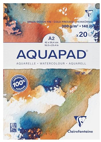 Clairefontaine 975723C Aquarellblock Aquapad A2, 20 Blatt 300g mittelfein