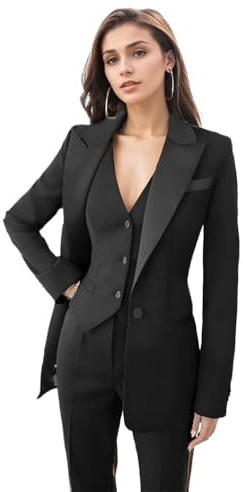Damen-Smoking, 3-teiliges Anzug-Set für Damen, Blazer, Hose, Weste, Business-Outfit