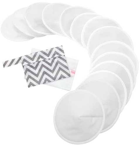 Stilleinlagen waschbar [7 Paar/14 Stück] – Nursing Pads wiederverwendbar mit Waschbeutel & Tragetasche – Hochsaugfähige Stilleinlagen für stillende Mütter – Ökologisch und hautfreundlich weiß