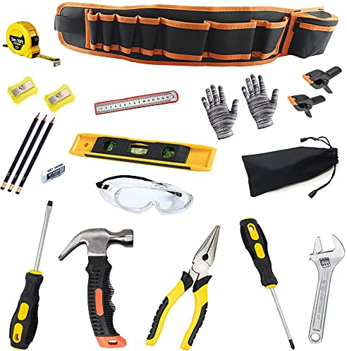 QeeHeng 21 Piece Werkzeug Kinder Echt, Kids Tool Set, with Real Hand Tools, Tool Bag for Kids - Portable Tool Bag Convenient Storage