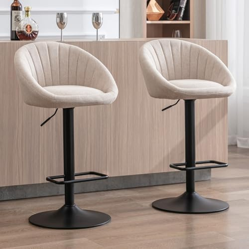 Ya-Home Barhocker 2er Set, Gepolsterter Drehhocker Barstühle höhenverstellbar Küchenhocker aus Handtuch-Stoff Tresenhocker für Küche/Hausbar,Beige