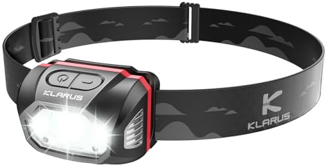 KLARUS HM1 Stirnlampe mit Sensorschalter, wiederaufladbare Kopflampe, 440 Lumen & 100m Reichweite, USB-C, 1800mAh Akku, IPX6, 70g leicht für Laufen, Hundespaziergang, Arbeit, Camping