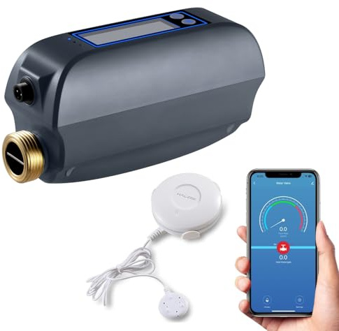 Haozee WiFi Smart-Wasserventil und automatische Abschaltung, Automatisierungsszene funktioniert mit Leckdetektor, Wasserdurchflussmesser, eingebautem Akku, für DN20-Rohr mit 3/4-Zoll-Durchmesser