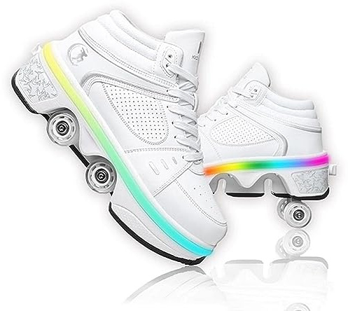 Roller Skate Shoes Rollschuhe Schuhe Mit Rollen Skateboardschuhe,Inline-Skate, verstellbar Damen Schuhe mit Rollen für mädchen (38, White with Light)