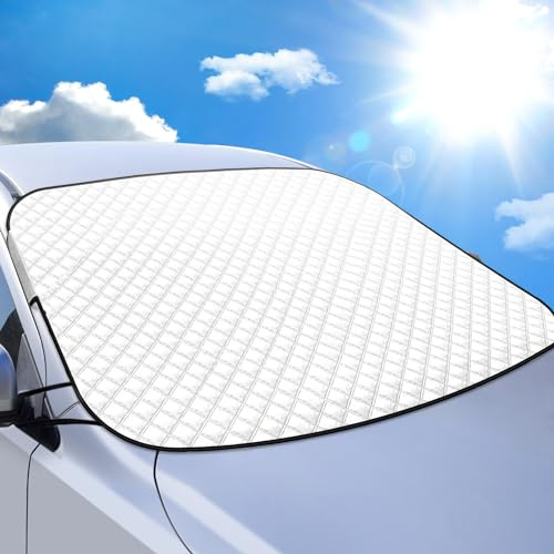 Auto Sonnenschutz Frontscheibe – Sommer Hitzeschutz für Straßenparker, hält Innenraum kühl, schützt Armaturenbrett vor UV & Ausbleichen – 114x144cm Für die Meisten Suvs