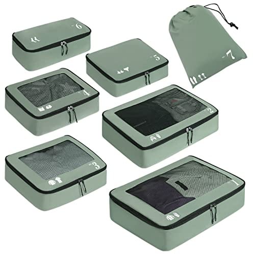 ECOHUB Packwürfel für Koffer, 7 Stück, Reise-Organizer, Packtaschen, recyceltes PET, umweltfreundlich, Reisezubehör, Schuhtaschen für Reisen, Aufbewahrungstasche, Gepäck-Organizer, Reisetasche(Grün)