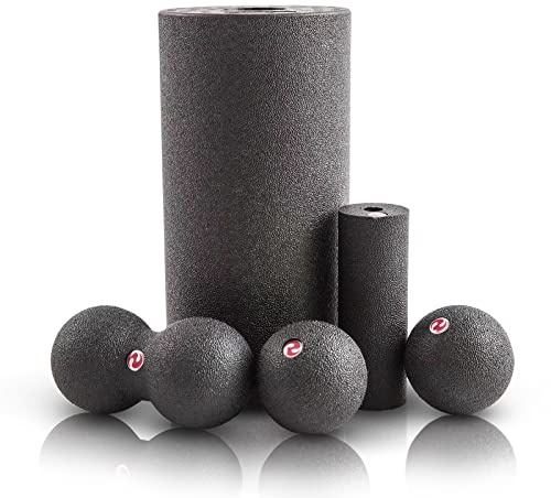 WoNicer Faszienrolle 5-teiliges Yoga-Schaumstoffrollen Set Foam Roller, Massageball & Faszienball für Effektives Faszientraining von Rücken, Wirbelsäule, Fuß & Pilates (Rot)