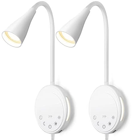 SANKEDOU LED Wandleuchte, Buch Licht zum Lesen im Bett mit Touch Control, 5 Dimmbar, USB Ausgang, Nachtlicht Timer Funktion, Flexible Schwanenhals Kopfteil Bettleuchten (‎Weiß)