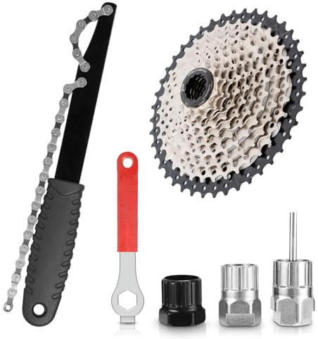FERRGIA 5 in 1 Kettenpeitsche und Abzieher Set,Universal Fahrrad Kassette Entfernungs Werkzeug,Fahrrad Kettenpeitsche,Ritzelabnehmer,Kassetten Entfernungs Werkzeug für 7,8,9,10,11 Fach Kassetten