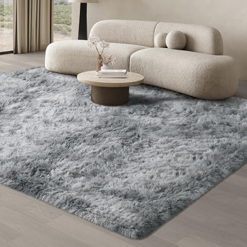 JOJOSEE Hochflor Teppich Wohnzimmer, 200 x 300 cm, Hellgrau | Anti-Rutsch Wohnzimmerteppich, Waschbarer Flauschiger Teppich für Schlafzimmer & Kinderzimmer
