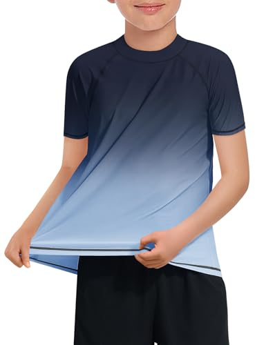 Haloumoning UV Shirt Jungen UPF 50+ Badeshirt Kurzarm Sommer Schwimmshirt Kinder Rundhals Schnelltrocknende Badeanzug T-Shirt, Schwarz, 11-12 Jahre