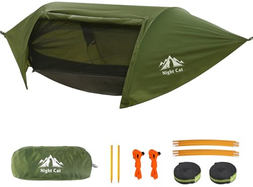 Night Cat Hängematte Zelt mit Moskitonetz wasserdichte Regenfliege Für 1 Person Wandern Camping im Garten Hinterhof Wilde
