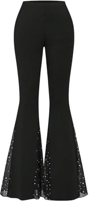 SOLY HUX Damen Hose Mode Schlaghose mit Mesh Leggins Casual Hosen Lange Hose Freizeithose mit Elastischem Bund Schwarz XL