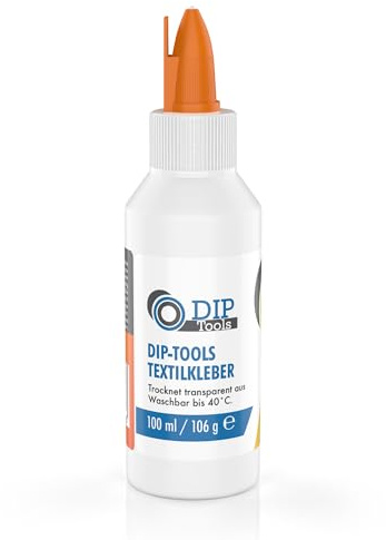 DIP-Tools Textilkleber Stoffkleber waschmaschinenfest I für Textilien Stoffe Polyester Jeans, Superkleber extra stark, transparent & wasserfest ohne Rückstände, geruchlos ohne Lösungsmittel (250ml)