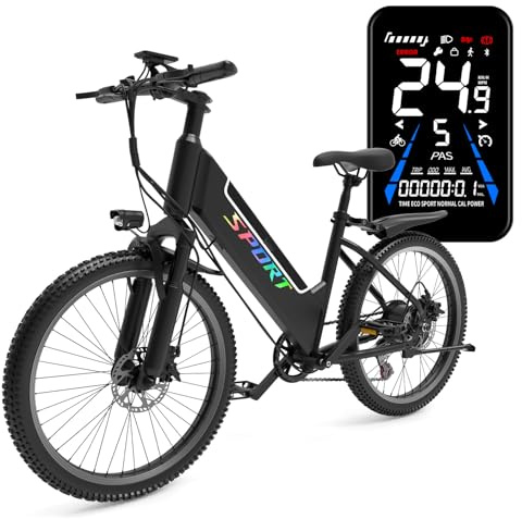 DEEPOWER 26 Elektrofahrrad, E-Bike mit Herausnehmbarem Akku 48 V, 7,8 Ah, Reichweite 20–35 km, 250W Motor, Vorderradfederung, 7 Gang E Bike für Erwachsene