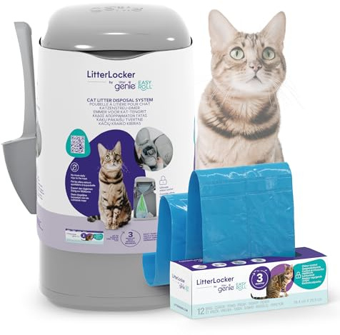 Litter Genie Easy Roll, verbesserte Version vom LitterLocker Katzenstreu-Eimer, jetzt mit bequem abreißbaren Beuteln, größere Einfüllöffnung, neues modernes Design
