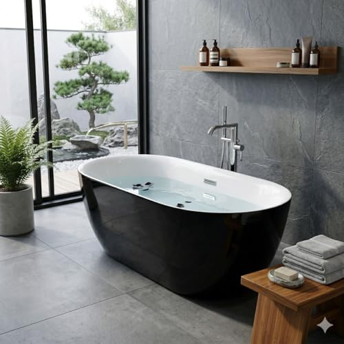 Jet-Line Badewanne Freistehend Lausanne II Acryl Doppelwandig Schwarz 170x80x60cm Hochwertig