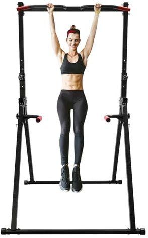 Höhenverstellbar Power Tower Dip Station von 175-230cm, Faltbar Dip Barren Power Rack aus Stahl, Multifunktionale Klimmzugstangen Freistehend für Zuhause und Gym Kraftturm Trainingsgerät Max. 200kg