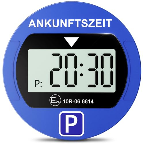 Warmfay® Elektronische Parkscheibe mit Zulassung vom KBA, Automatische Digitale Parkscheibe Elektrisch mit Batterie, Elektrische Parkuhr Auto mit 2 Displays & Nachtparkmodus & Vielseitig (1, Blau)