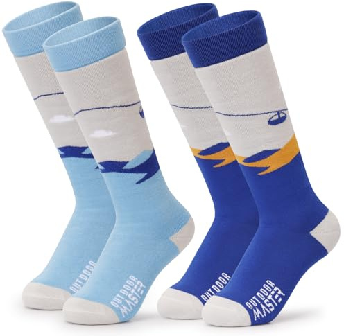 OutdoorMaster Ski Socken, Snowboard Socken für Jungen & Mädchen, Thermal Winter Warm & Atmungsaktiv, Über der Kalb