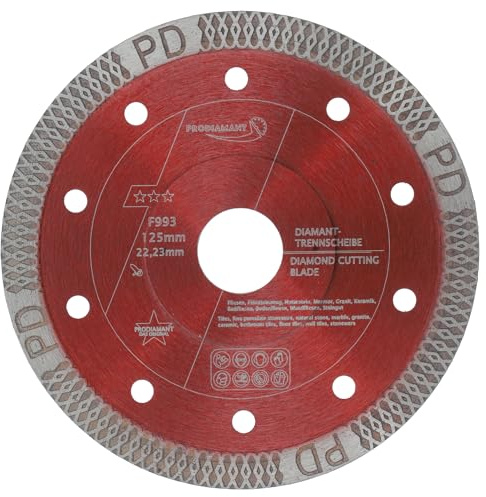 PRODIAMANT® Diamant Fliesenscheibe [125MMx22,23MM] - Trennscheibe für Fliesen, Feinsteinzeug, Marmor & Naturstein - Extra Dünne Diamantscheibe - Diamanttrennscheibe für M14 Winkelschleifer geeignet
