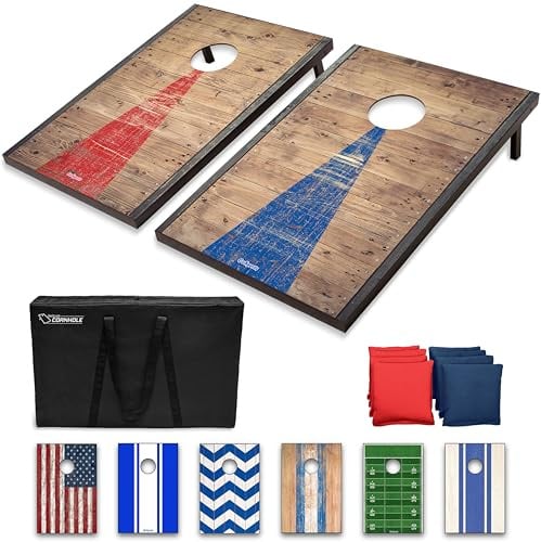 GoSports Cornhole-Spielset, rustikales Design, 90 x 60 cm, Zwei Bretter (90 x 60 cm), 8 Wurfsäckchen und Tragetasche