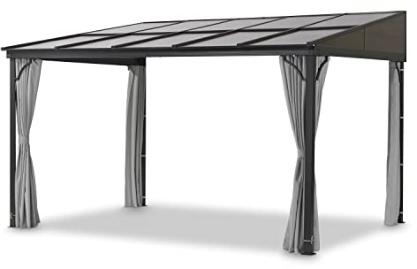 LECO Terrassenüberdachung – freistehende 3 x 4 m Überdachung mit wasserdichtem Hardtop-Dach (Polycarbonat-Doppelstegplatten) und verschließbaren Seitenteilen - lichtgrau