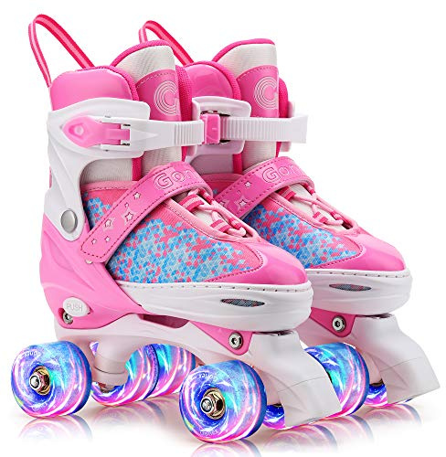 Gonex Verstellbar Rollschuhe, Leuchtenden Rädern Roller Skates für Mädchen Jungen Kinder Erwachsene (M (35-38) EU, ROSA)