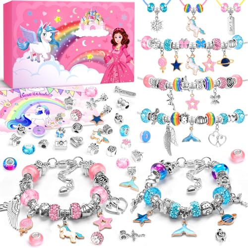 INOMO Einhorn Geschenke für Mädchen, Bastelset Kinder ab 6 Jahre, Einschulung Mädchen Armbänder Selber Machen, Schmuck Selber Machen Set 6 7 8 9 10 11 12 Jahre, Bastelset für Kinder Spielzeug