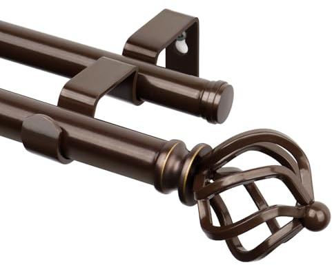 KAMANINA Bronze Gardinenstange 2 Läufig 167 to 304 cm, 22 mm Ausziehbar Gardinenstangen, Vorhangstange Doppelläufig mit Twisted Cage Endstück für Fenster
