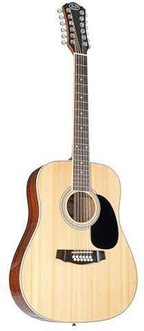 J & D D-110-12, 12-Saiter Westerngitarre, Akustik-Gitarre für Anfänger und Einsteiger, Acoustic Guitar, Dreadnought mit Natural Fichtendecke, Natural