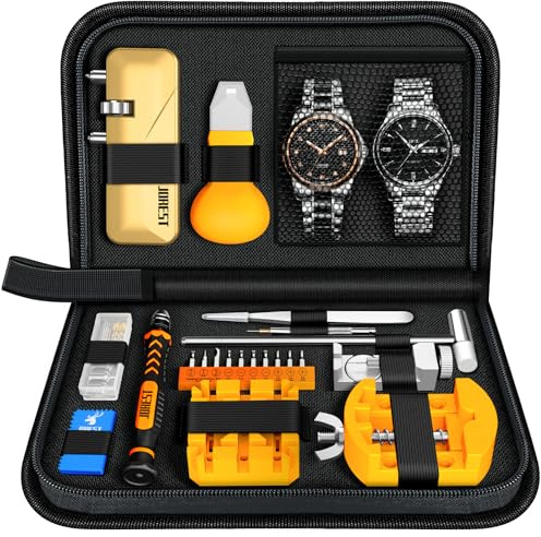 JOREST Uhrenwerkzeuge Set, Uhr Batteriewechsel, Uhrenarmband Kürzen Werkzeug, Uhren Reparatur, Uhrmacherwerkzeug mit Stiftausdruck, Uhrenoffner öffner, Schraubendreh, Federstegwerkzeug