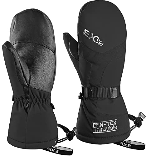 EXski Skihandschuhe Herren Wasserdicht Warm Fausthandschuhe Damen Snowboardhandschuhe Fäustlinge Winter Handschuhe (Größe XXL, Schwarz)
