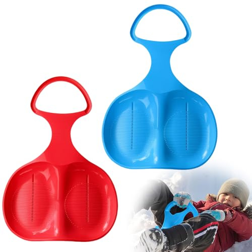 YUPZAR Set von 2 Schneeschlitten mit Griff, Winterbob für Kinder, Schlitten für Schnee, Gras und Sand, 2 Farben verfügbar