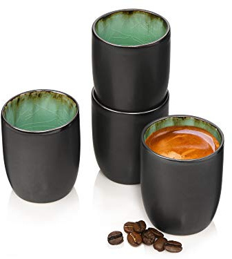 Sänger | Espressobecher Palm Beach, 4-teiliges Espressbecher Set aus Steingut, Füllmenge 70 ml | PREMIUM COLLECTION