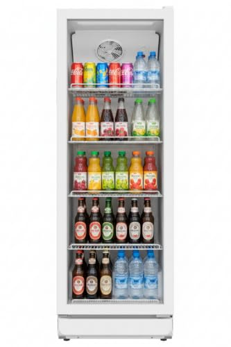 SCHOEPF Kühlschrank mit Glastür - 300 L - gewerblicher Getränkekühlschrank - Umluft - Flaschenkühlschrank - 4 verstellbare Drahtablagen - 169cm Höhe - GKS300 (Weiß)