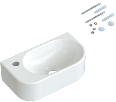 Waschbecken Handwaschbecken für Bad Gäste wc 40x21,5x10,5 cm oval eckig | mit Hahnloch ohne Unterschrank und Überlauf Eckwaschbecken ultradünner Rand Wandmontage Verschiedene Montagemöglichkeiten