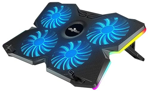 Offgridtec Laptop-Kühler K25 Pro, belüfteter Ständer mit 4 leisen Lüftern, 1100 U/min, 2 USB-Anschlüsse, Höhenverstellbar, Ergonomisches Design für Gaming-Konsolen & Laptops 10-17 Zoll, Blau