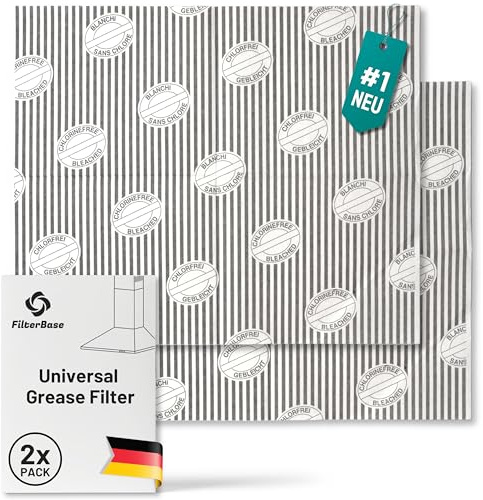 FilterBase® Universal Fettfilter Dunstabzugshaube | 2er Pack | Filter für Abzugshaube mit Sättingungsanzeige, kompostierbar, zuschneidbar 57x47 cm (2, Fettfilter zuschneidbar)