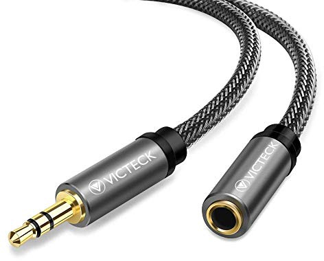 VICTECK Audio Verlängerung, 3 Meter Nylon 3.5mm Stereo Klinken Verlängerungskabel für AUX Eingänge Buchse Vergoldete Kontakte Kompatibel mit Smartphones,Tablets, Beats Kopfhörer und Mehr(Schwarz)