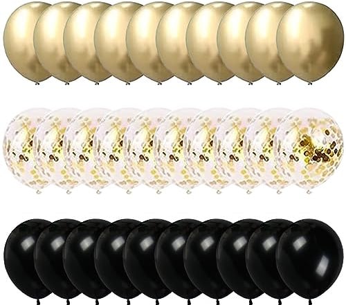 60 Stück 12 Zoll Luftballons Schwarz Gold Ballons Luftballons Schwarzer Gold Helium Luftballons Latex Metallic Gold Gold Konfetti Ballons Für Hochzeit Valentinstag Geburtstag Graduierung Party Deko