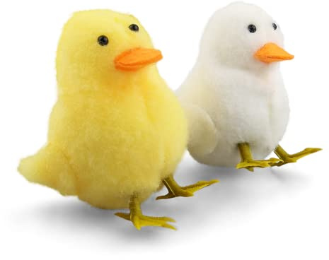 Netuno 2x Deko-Enten weiß gelb Oster-Figuren klein Plüsch Tischdeko | Flauschige Entchen für Frühlingstisch, Osterkorb und Fensterbank – fröhlicher Blickfang und süße Geschenkidee für Freunde